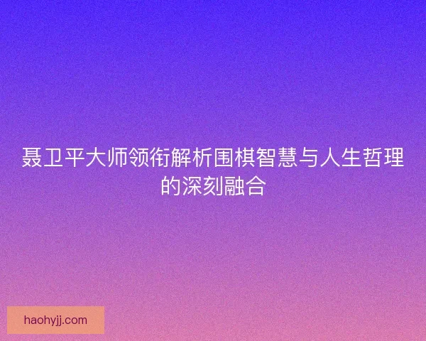 聂卫平大师领衔解析围棋智慧与人生哲理的深刻融合